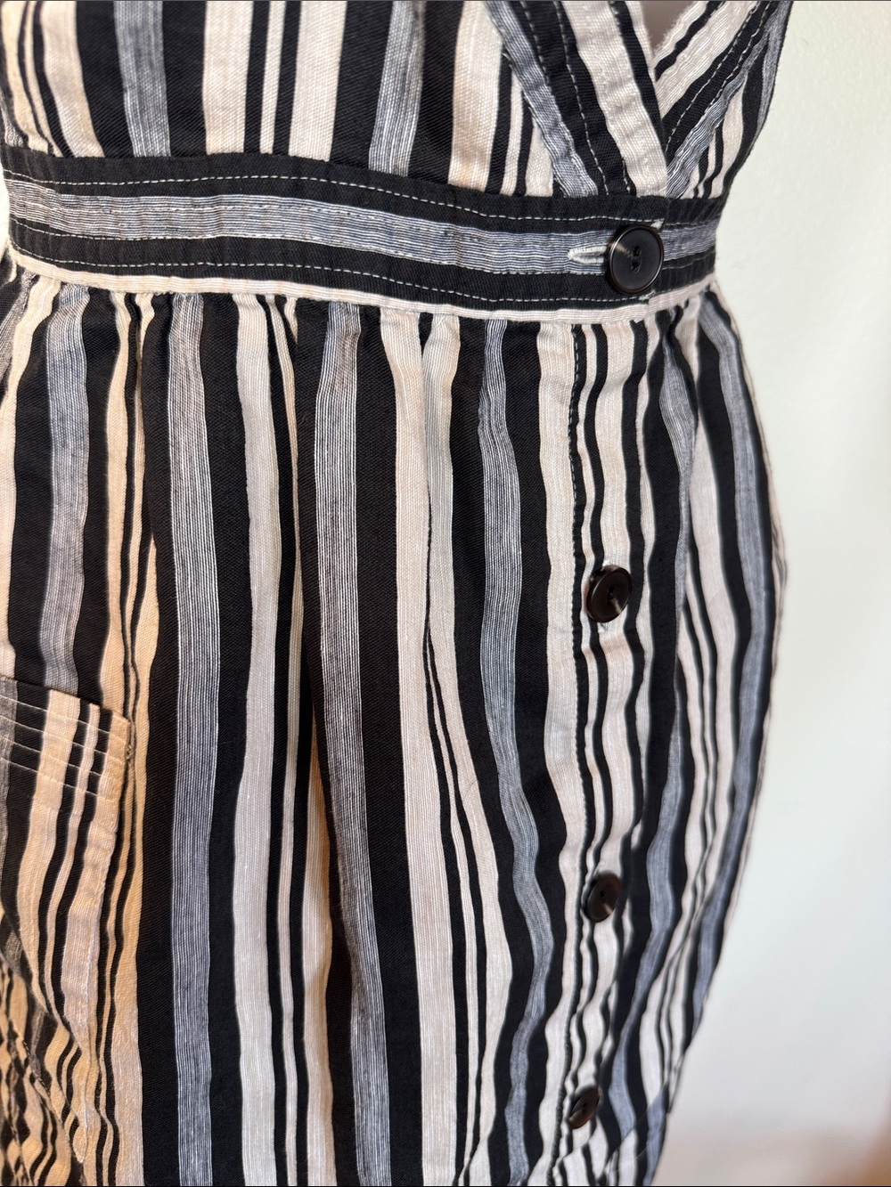Madewell Evelyn Stripe Apron Mini Dress Linen Blend Cross Back Pockets Size 4 - Picture 4 of 8